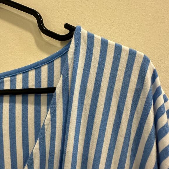 Lake Seafarer Blue Stripe DreamKnit Stretch Jersey Caftan Coastal Preppy Lounge - Picture 5 of 12